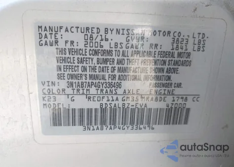 2016 Nissan Sentra S из США, поврежденный, VIN 3N1AB7AP4GY336496